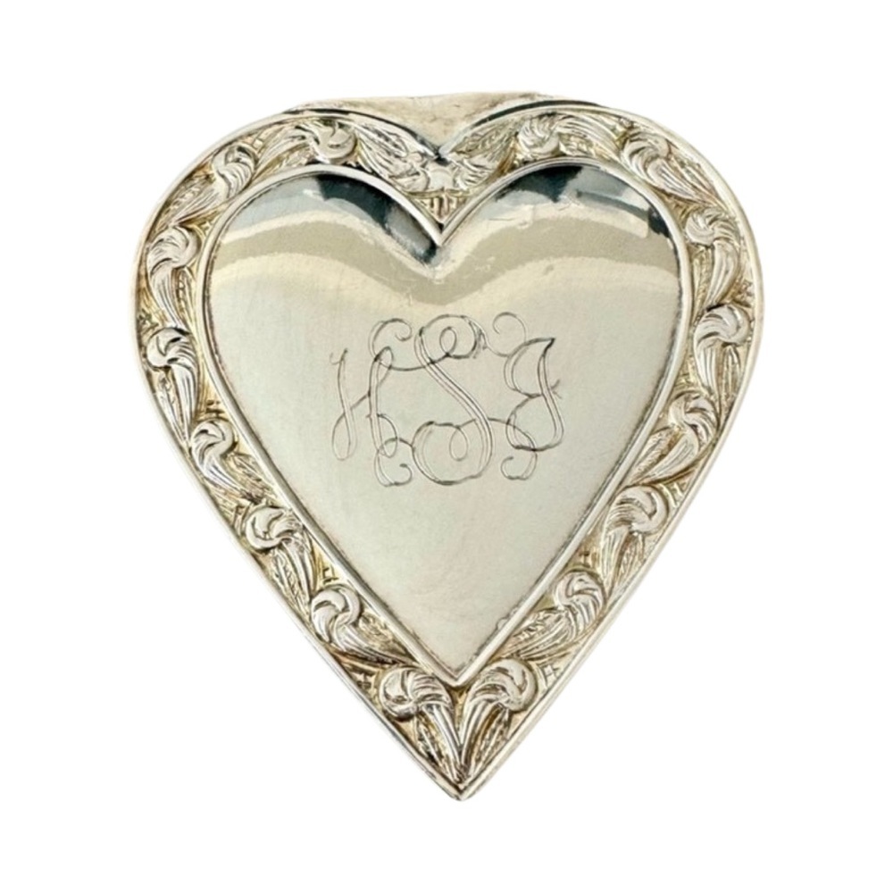 REED & BARTON Vintage Silverplated Trinket Heart Box Engraved “HSJ” or “HJS”